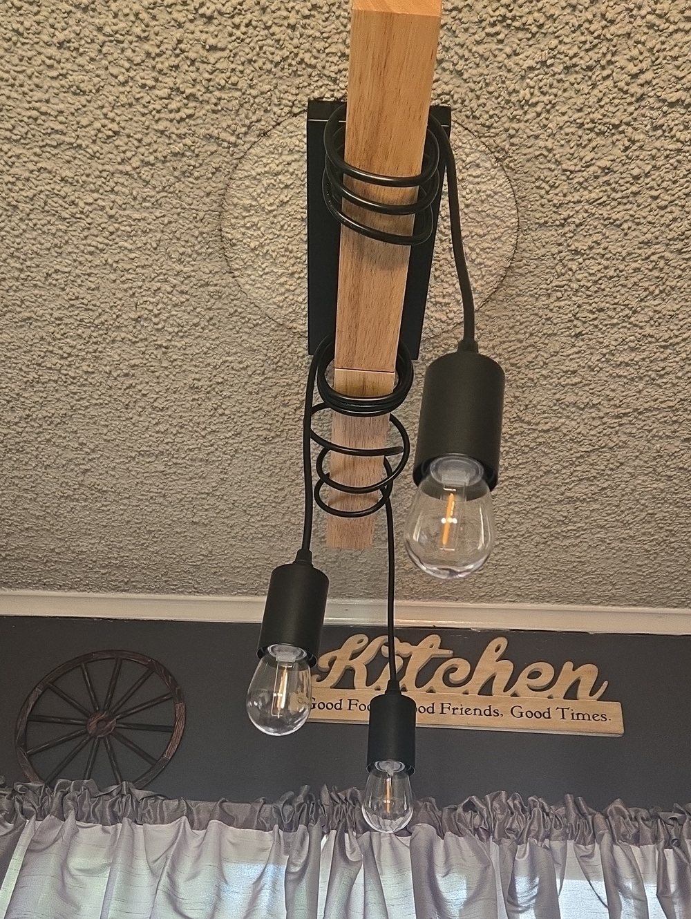 Modern Industrial 3-Light Wood & Black Pendant Fixture - Picture 2 of 6
